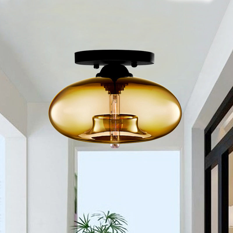 Glass Oval Flush Mount Lamp Simple Style 1 Light Clear/Amber/Smoky Ceiling Flush Mount for Hallway Amber Clearhalo 'Ceiling Lights' 'Close To Ceiling Lights' 'Close to ceiling' 'Glass shade' 'Glass' 'Island Lights' 'Semi-flushmount' Lighting' 151118