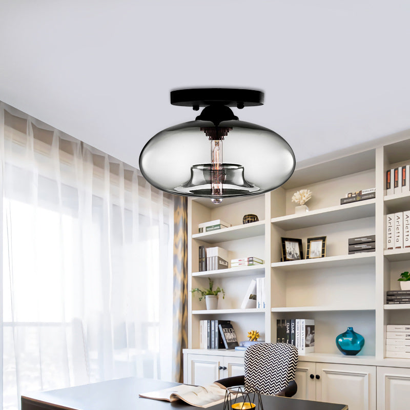 Glass Oval Flush Mount Lamp Simple Style 1 Light Clear/Amber/Smoky Ceiling Flush Mount for Hallway Clearhalo 'Ceiling Lights' 'Close To Ceiling Lights' 'Close to ceiling' 'Glass shade' 'Glass' 'Island Lights' 'Semi-flushmount' Lighting' 151122