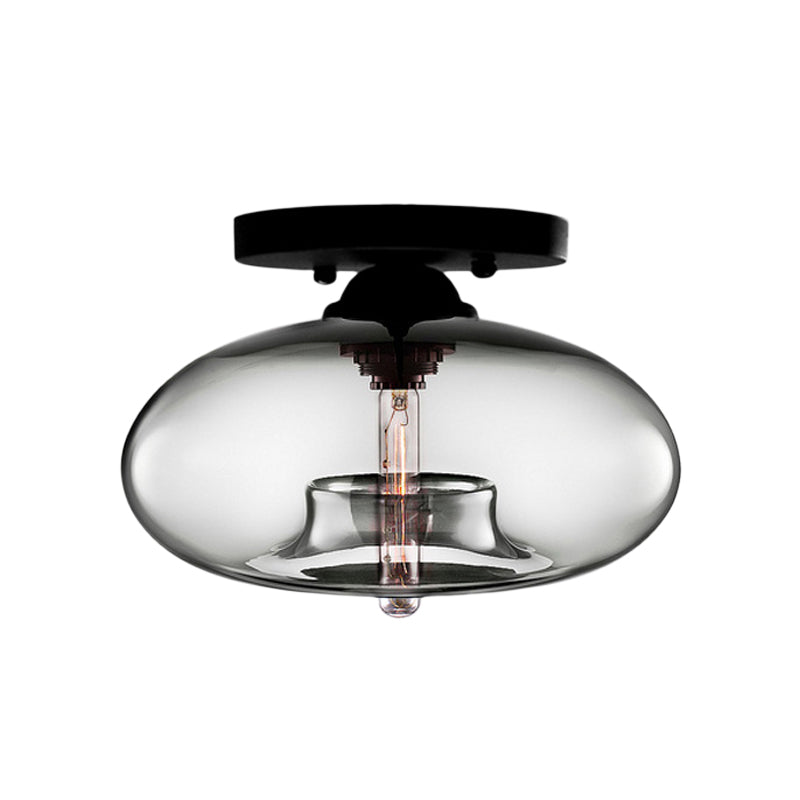 Glass Oval Flush Mount Lamp Simple Style 1 Light Clear/Amber/Smoky Ceiling Flush Mount for Hallway Clearhalo 'Ceiling Lights' 'Close To Ceiling Lights' 'Close to ceiling' 'Glass shade' 'Glass' 'Island Lights' 'Semi-flushmount' Lighting' 151123