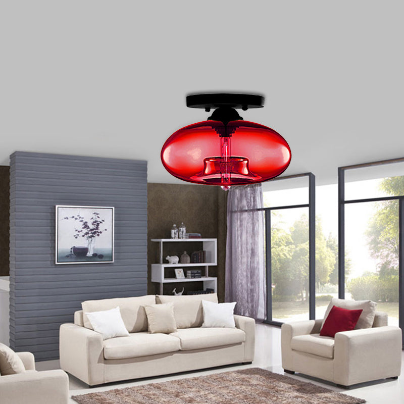 Glass Oval Flush Mount Lamp Simple Style 1 Light Clear/Amber/Smoky Ceiling Flush Mount for Hallway Clearhalo 'Ceiling Lights' 'Close To Ceiling Lights' 'Close to ceiling' 'Glass shade' 'Glass' 'Island Lights' 'Semi-flushmount' Lighting' 151125