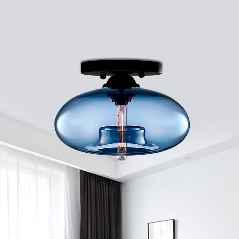 Glass Oval Flush Mount Lamp Simple Style 1 Light Clear/Amber/Smoky Ceiling Flush Mount for Hallway Blue Clearhalo 'Ceiling Lights' 'Close To Ceiling Lights' 'Close to ceiling' 'Glass shade' 'Glass' 'Island Lights' 'Semi-flushmount' Lighting' 151127