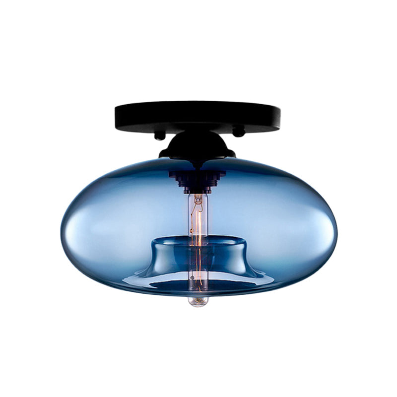 Glass Oval Flush Mount Lamp Simple Style 1 Light Clear/Amber/Smoky Ceiling Flush Mount for Hallway Clearhalo 'Ceiling Lights' 'Close To Ceiling Lights' 'Close to ceiling' 'Glass shade' 'Glass' 'Island Lights' 'Semi-flushmount' Lighting' 151129