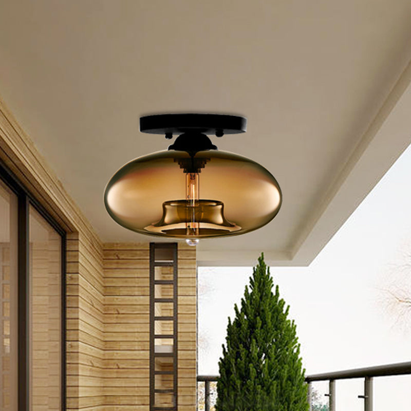 Glass Oval Flush Mount Lamp Simple Style 1 Light Clear/Amber/Smoky Ceiling Flush Mount for Hallway Brown Clearhalo 'Ceiling Lights' 'Close To Ceiling Lights' 'Close to ceiling' 'Glass shade' 'Glass' 'Island Lights' 'Semi-flushmount' Lighting' 151130