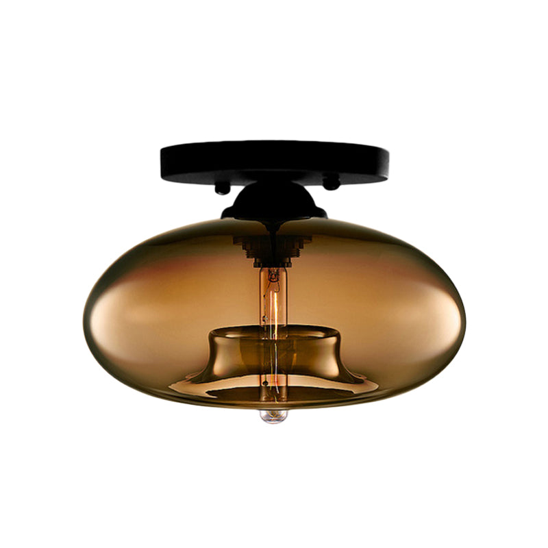 Glass Oval Flush Mount Lamp Simple Style 1 Light Clear/Amber/Smoky Ceiling Flush Mount for Hallway Clearhalo 'Ceiling Lights' 'Close To Ceiling Lights' 'Close to ceiling' 'Glass shade' 'Glass' 'Island Lights' 'Semi-flushmount' Lighting' 151132