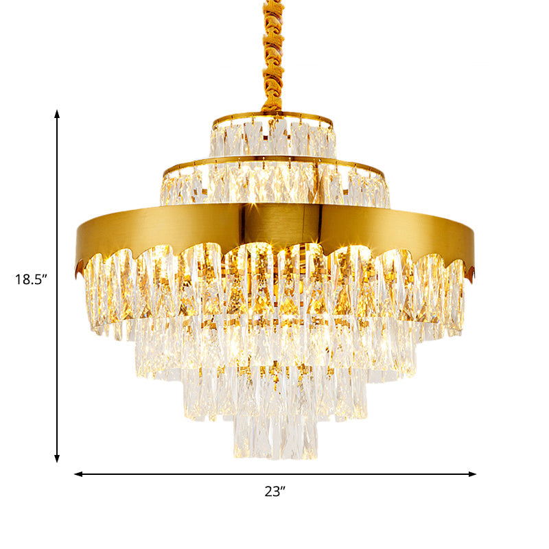 17"/23" W Layered Chandelier Light Fixture Dining Room Vintage Style Crystal and Metal Hanging Lamp in Gold Clearhalo 'Ceiling Lights' 'Chandeliers' 'Modern Chandeliers' 'Modern' Lighting' 151194