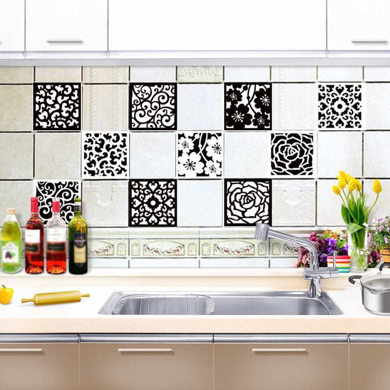 Black-White Scroll Flower Wallpapers Peel and Stick Wall Covering for Kitchen (10 Pieces) Black-White Clearhalo 'Country wall decor' 'Rustic' 'Wallpaper' Wall Decor' 1512079