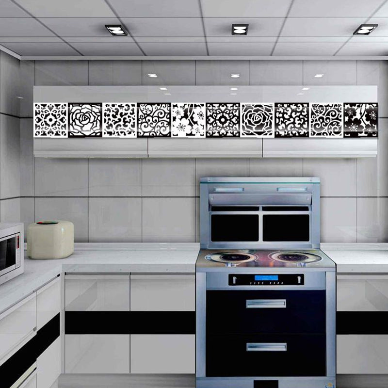 Black-White Scroll Flower Wallpapers Peel and Stick Wall Covering for Kitchen (10 Pieces) Clearhalo 'Country wall decor' 'Rustic' 'Wallpaper' Wall Decor' 1512081