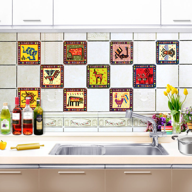 Kids Tribal Pattern Animal Wallpapers Red-Yellow-Green Stick On Wall Art for Baby Room Red-Yellow-Green B Clearhalo 'Wall Decor' 'Wallpaper' 1512200