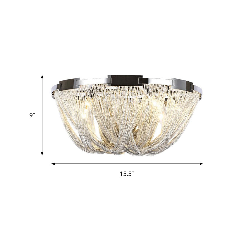 Postmodern Tassel Flush Mount Fixture Metal 4/5 Lights Chrome Living Room Ceiling Mounted Fixture, 16"/19.5" Wide Clearhalo 'Ceiling Lights' 'Close To Ceiling Lights' 'Close to ceiling' 'Flush mount' Lighting' 151252