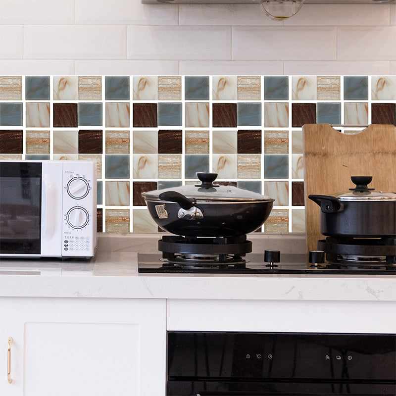 Marble Mosaic Tile Wallpaper Panels 18 Pcs Peel off Modern Kitchen Wall Decor, 8' L x 8" W Brown Clearhalo 'Wall Decor' 'Wallpaper' 1513077