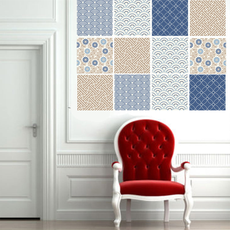 Blue Mediterranean Peel Wallpaper Panels 18 Pieces 8' L x 8" W Wave Pattern Wall Decor Clearhalo 'Wall Decor' 'Wallpaper' 1513173