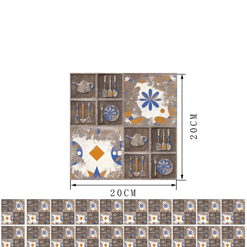 Nostalgic Distressed Dishware Wallpapers for Restaurant 20 Pieces 8.6-sq ft Wall Decor in Grey, Stick On Clearhalo 'Vintage wall decor' 'Vintage' 'Wallpaper' Wall Decor' 1513198