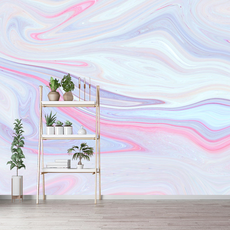 Custom Illustration Artistry Mural with Watercolor Waves Pattern in Pink for Girls Room Pink Clearhalo 'Wall Decor' 'Wall Mural' 1513429