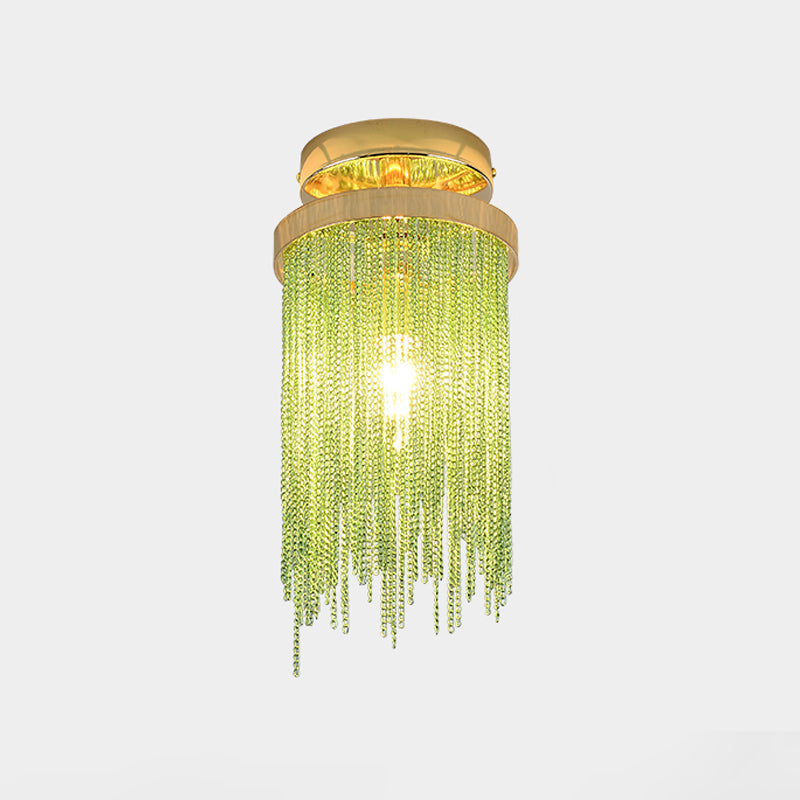 Gold/Chrome/Blue Metal Chain Semi Flush Mount Lamp Modern 1 Light Living Room Ceiling Mounted Fixture Clearhalo 'Ceiling Lights' 'Close To Ceiling Lights' 'Close to ceiling' 'Glass shade' 'Glass' 'Island Lights' 'Semi-flushmount' Lighting' 151355