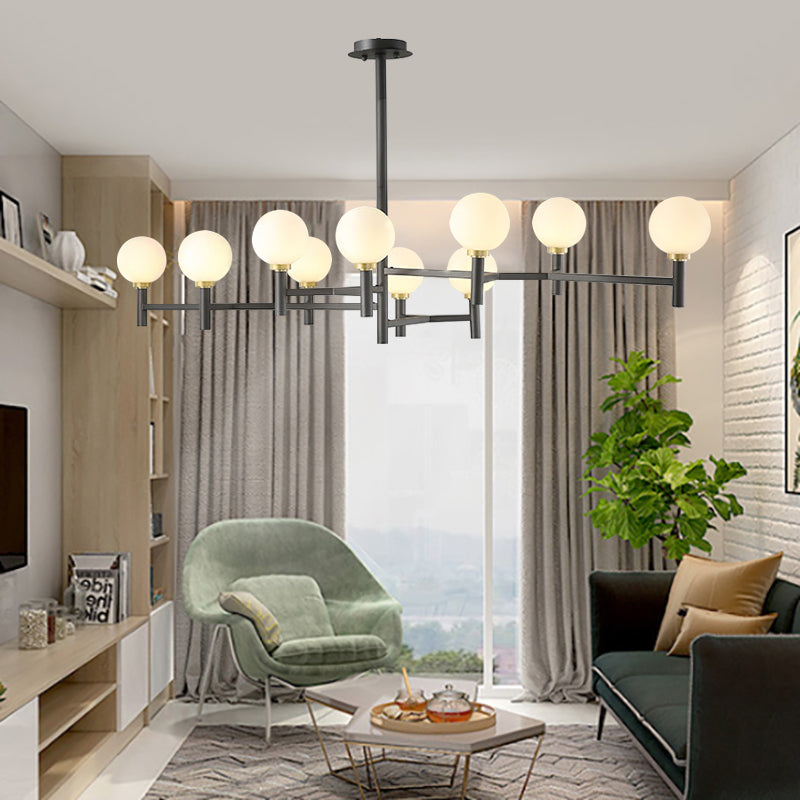 Modern Orbit Chandelier Pendant White Glass 10-Head Living Room Island Light in Black/White/Gold Black Clearhalo 'Ceiling Lights' 'Glass shade' 'Glass' 'Island Lights' Lighting' 151361