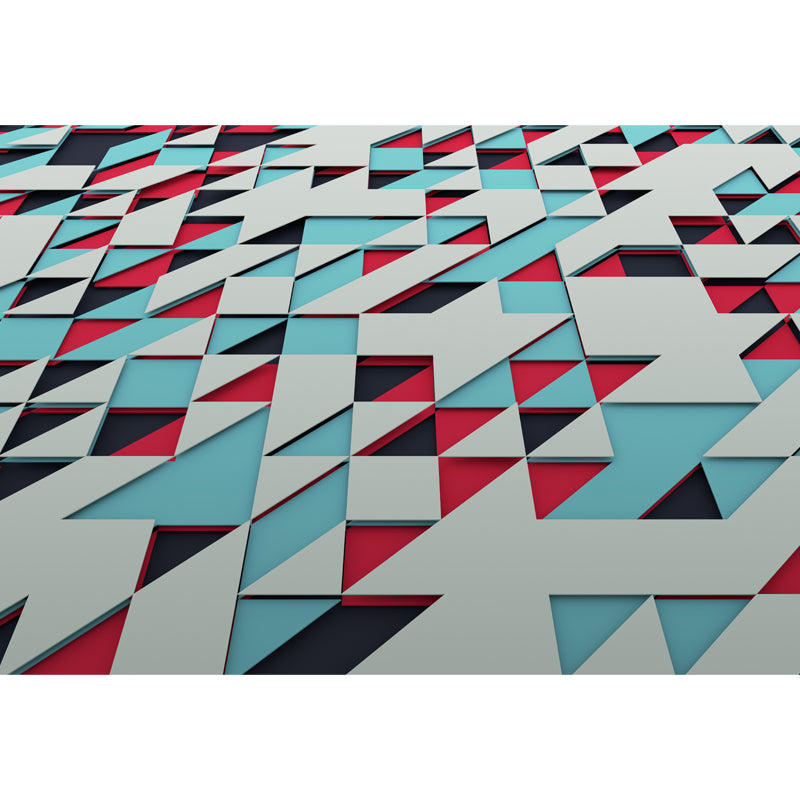 Blue-Red Triangle Mural Decal 3D Geometric Modern Washable Wall Decoration for Home Clearhalo 'Wall Decor' 'Wall Mural' 1513897