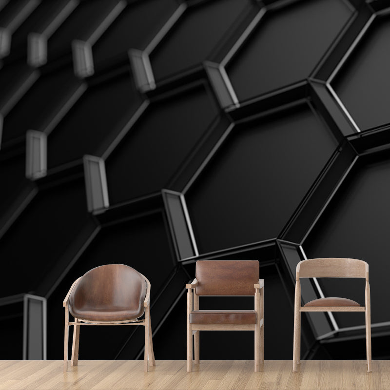 Black Honeycomb Metal Wallpaper Mural 3D Stain Resistant Wall Covering for Bedroom Clearhalo 'Wall Decor' 'Wall Mural' 1513909