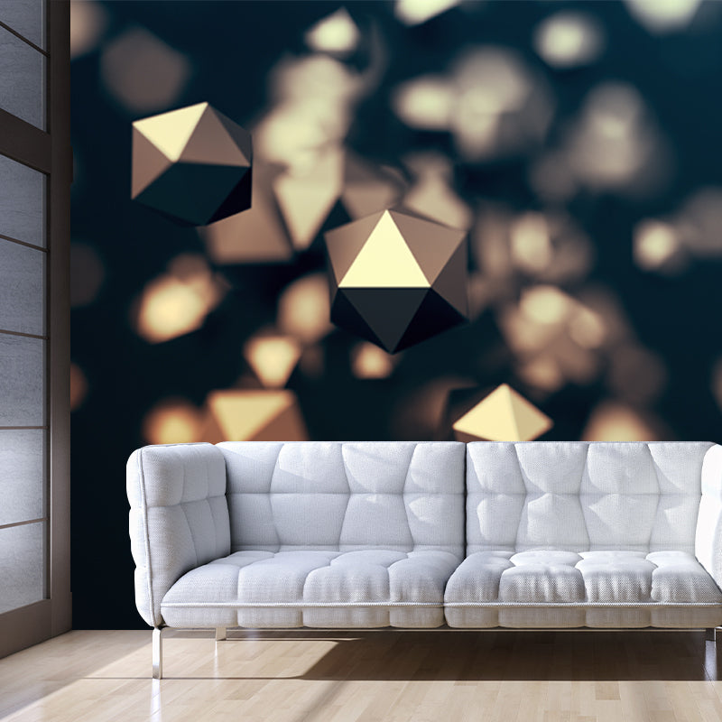 Floating 3D Geometric Shape Mural Yellow Modern Style Wall Decoration for Living Room Clearhalo 'Wall Decor' 'Wall Mural' 1513999