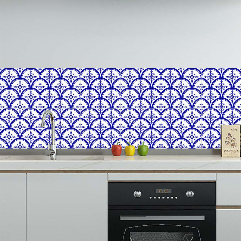 Floral Porcelain Tile Wallpaper Panels 18 Pcs Blue PVC Wall Decor, Easy to Remove, 7.8-sq ft Blue A Clearhalo 'Wall Decor' 'Wallpaper' 1514179