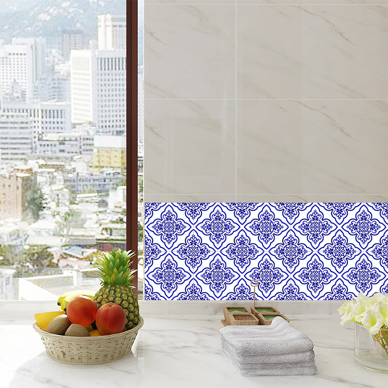 Floral Porcelain Tile Wallpaper Panels 18 Pcs Blue PVC Wall Decor, Easy to Remove, 7.8-sq ft Blue B Clearhalo 'Wall Decor' 'Wallpaper' 1514184