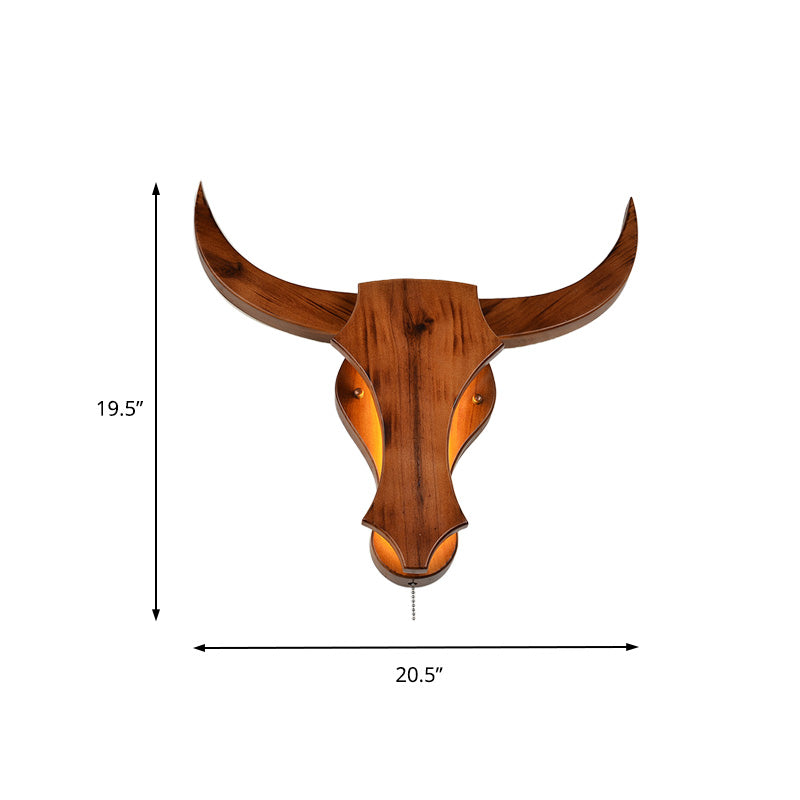 Brown One Light Sconce Light Industrial Wooden Bull Lighting Fixture for Dining Room, 16"/19.5" W Clearhalo 'Industrial wall lights' 'Industrial' 'Middle century wall lights' 'Rustic wall lights' 'Tiffany' 'Wall Lamps & Sconces' 'Wall Lights' Lighting' 151533