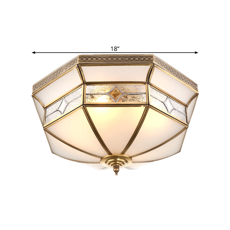 Warehouse Dome Shape Ceiling Flush 3/4-Light 14"/18" W Opaline Glass Flush Mount Lighting in Brass Clearhalo 'Ceiling Lights' 'Close To Ceiling Lights' 'Close to ceiling' 'Flush mount' Lighting' 1515507