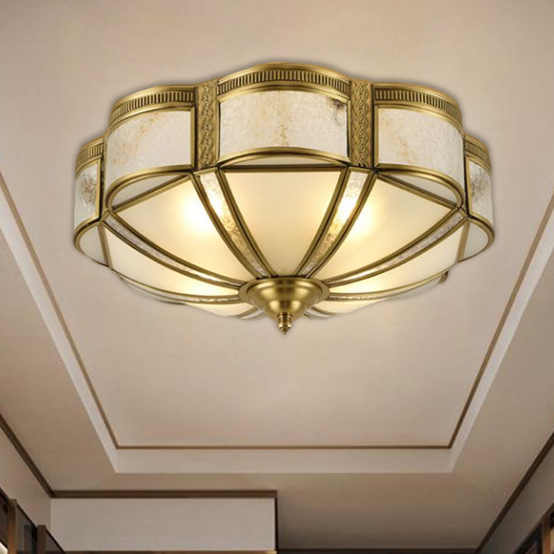 14"/18" W Floral Bedroom Ceiling Lamp Retro Style Milky Glass 3/4 Lights Brass Flush Mount Lighting Clearhalo 'Ceiling Lights' 'Close To Ceiling Lights' 'Close to ceiling' 'Flush mount' Lighting' 1515513