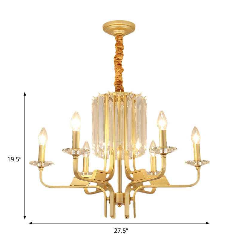 4/6/8 Lights Brass Hanging Ceiling Light Vintage Metallic Bare Bulb Hanging Chandelier Lamp with Crystal Deco Clearhalo 'Ceiling Lights' 'Chandeliers' 'Modern Chandeliers' 'Modern' Lighting' 151575