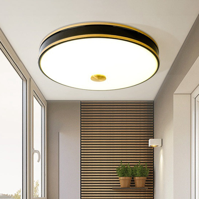 White Glass Round Ceiling Flush Warehouse LED Bedroom Flush Mount Lighting in Black/Gold, 12"/19"/15.5" Width Black Clearhalo 'Ceiling Lights' 'Close To Ceiling Lights' 'Close to ceiling' 'Flush mount' Lighting' 1515978