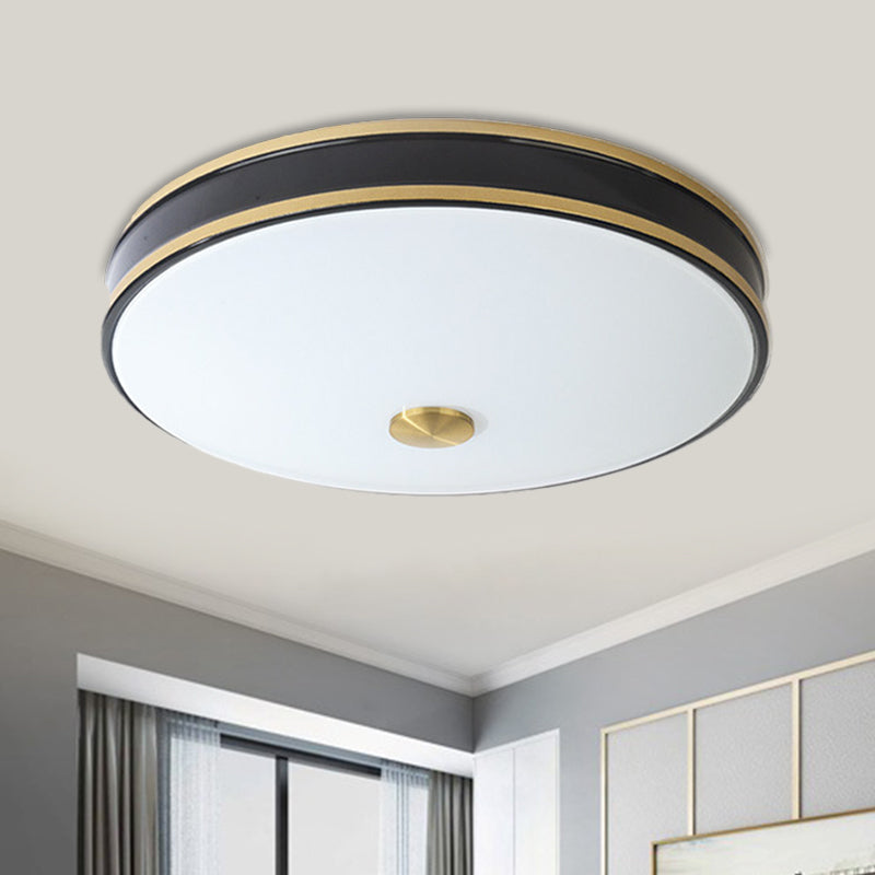 White Glass Round Ceiling Flush Warehouse LED Bedroom Flush Mount Lighting in Black/Gold, 12"/19"/15.5" Width Clearhalo 'Ceiling Lights' 'Close To Ceiling Lights' 'Close to ceiling' 'Flush mount' Lighting' 1515979