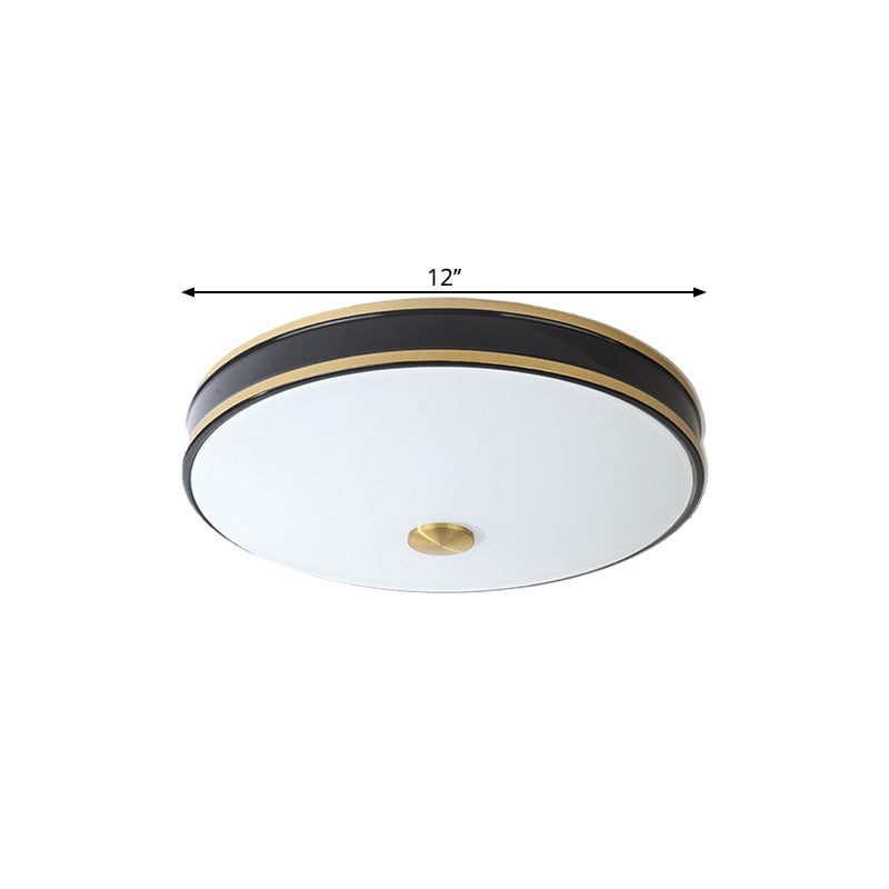 White Glass Round Ceiling Flush Warehouse LED Bedroom Flush Mount Lighting in Black/Gold, 12"/19"/15.5" Width Clearhalo 'Ceiling Lights' 'Close To Ceiling Lights' 'Close to ceiling' 'Flush mount' Lighting' 1515981