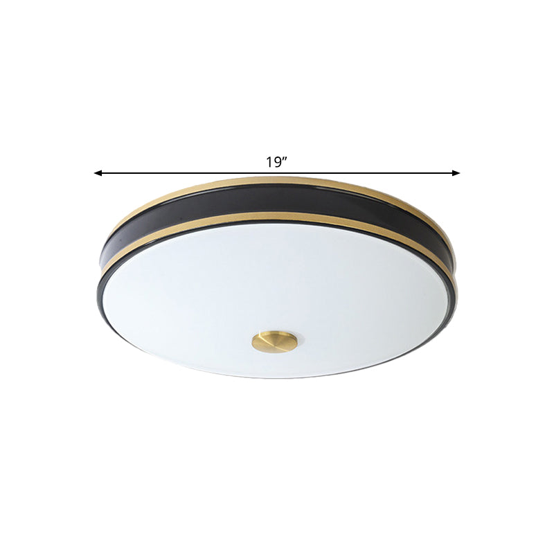 White Glass Round Ceiling Flush Warehouse LED Bedroom Flush Mount Lighting in Black/Gold, 12"/19"/15.5" Width Clearhalo 'Ceiling Lights' 'Close To Ceiling Lights' 'Close to ceiling' 'Flush mount' Lighting' 1515983