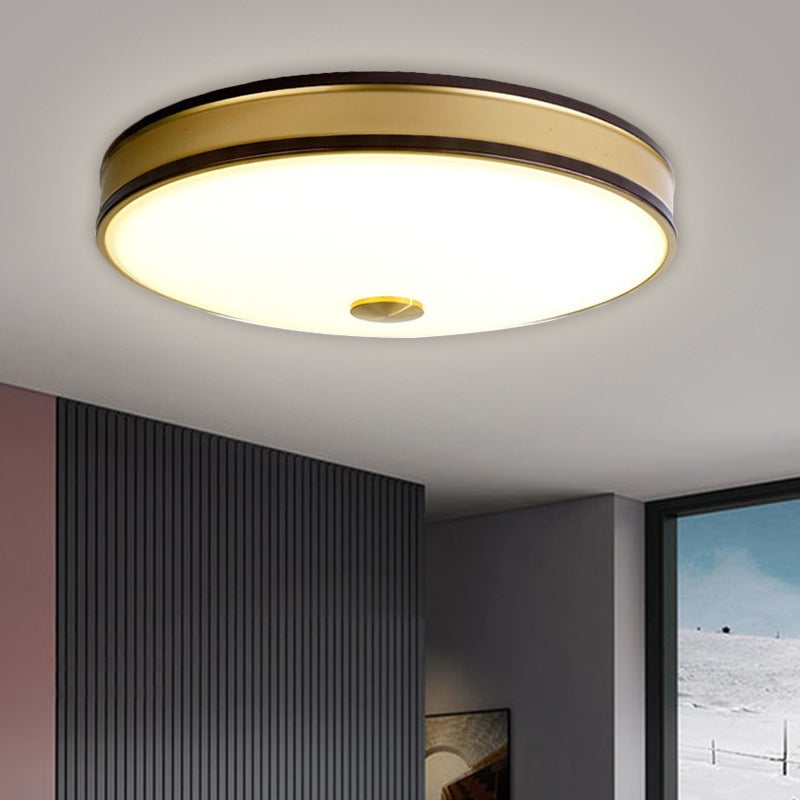 White Glass Round Ceiling Flush Warehouse LED Bedroom Flush Mount Lighting in Black/Gold, 12"/19"/15.5" Width Clearhalo 'Ceiling Lights' 'Close To Ceiling Lights' 'Close to ceiling' 'Flush mount' Lighting' 1515986