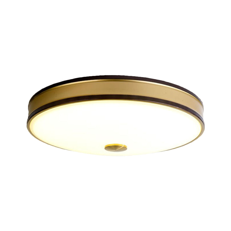 White Glass Round Ceiling Flush Warehouse LED Bedroom Flush Mount Lighting in Black/Gold, 12"/19"/15.5" Width Clearhalo 'Ceiling Lights' 'Close To Ceiling Lights' 'Close to ceiling' 'Flush mount' Lighting' 1515987