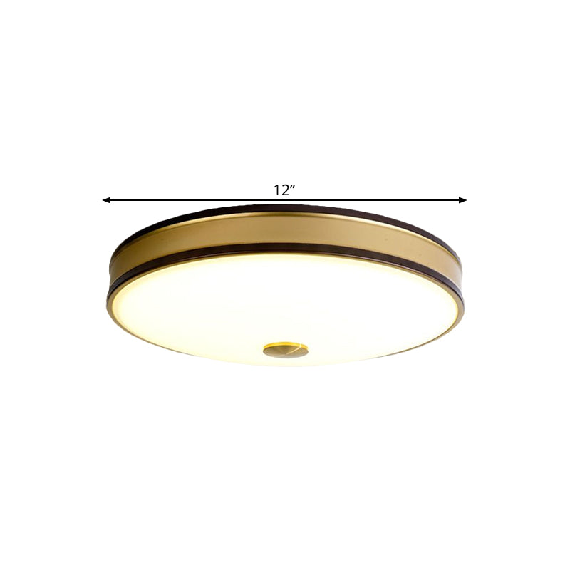 White Glass Round Ceiling Flush Warehouse LED Bedroom Flush Mount Lighting in Black/Gold, 12"/19"/15.5" Width Clearhalo 'Ceiling Lights' 'Close To Ceiling Lights' 'Close to ceiling' 'Flush mount' Lighting' 1515988