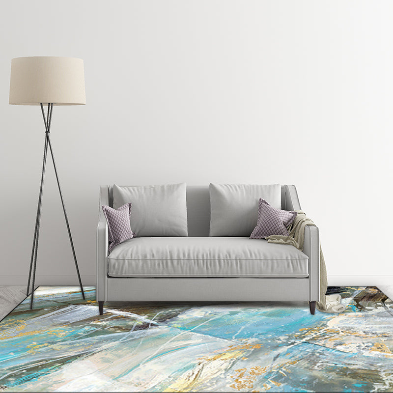 Modern Living Room Rug in Blue Abstract Marble Pattern Rug Polyester Washable Carpet Clearhalo 'Area Rug' 'Modern' 'Rugs' Rug' 1516187