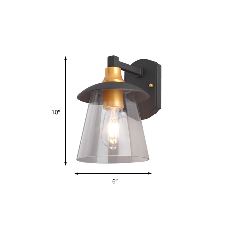 Clear Glass Black Wall Sconce Lighting Cylinder/Semicircle/Square 1-Light Industrial Light Fixture, 6"/8" Wide Clearhalo 'Art deco wall lights' 'Cast Iron' 'Glass' 'Industrial wall lights' 'Industrial' 'Middle century wall lights' 'Modern' 'Rustic wall lights' 'Tiffany' 'Traditional wall lights' 'Wall Lamps & Sconces' 'Wall Lights' Lighting' 151635