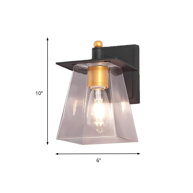 Clear Glass Black Wall Sconce Lighting Cylinder/Semicircle/Square 1-Light Industrial Light Fixture, 6"/8" Wide Clearhalo 'Art deco wall lights' 'Cast Iron' 'Glass' 'Industrial wall lights' 'Industrial' 'Middle century wall lights' 'Modern' 'Rustic wall lights' 'Tiffany' 'Traditional wall lights' 'Wall Lamps & Sconces' 'Wall Lights' Lighting' 151646