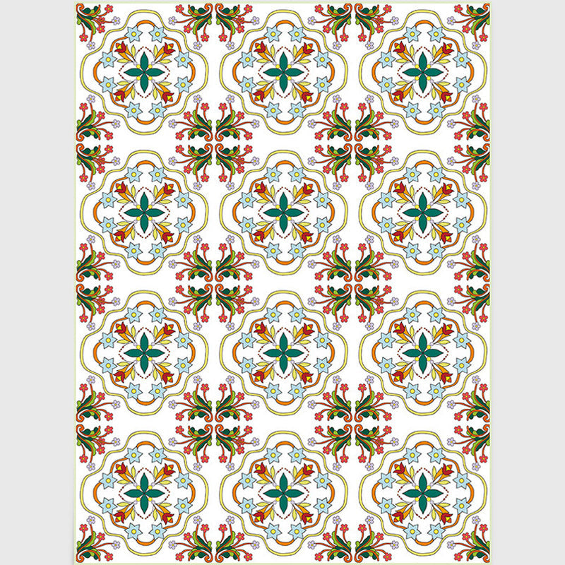 White Bedroom Rug Moroccan Geometric Flower Leaf Pattern Rug Polyester Anti-Slip Carpet Clearhalo 'Area Rug' 'Moroccan' 'Rugs' Rug' 1517418