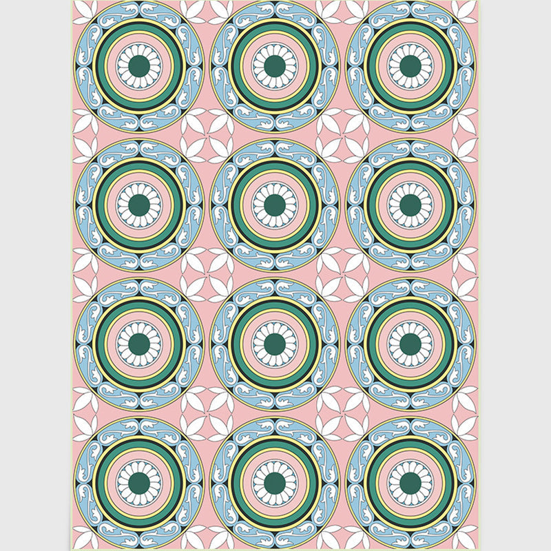 Moroccan Floral Circle Pattern Rug in Pink Polyester Carpet Non-Slip Backing Area Rug for Living Room Clearhalo 'Area Rug' 'Moroccan' 'Rugs' Rug' 1517511