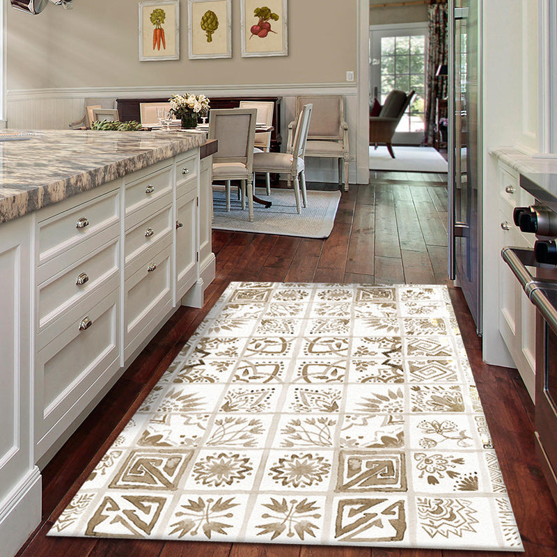 Oriental Floral Square Pattern Rug in White Moroccan Rug Polyester Non-Slip Backing Area Rug for Bedroom Clearhalo 'Area Rug' 'Moroccan' 'Rugs' Rug' 1517965