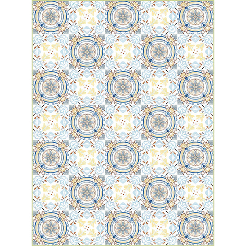 Moroccan Living Room Rug in Blue and Yellow Flower Circle Print Carpet Polyester Anti-Slip Area Rug Clearhalo 'Area Rug' 'Moroccan' 'Rugs' Rug' 1518009