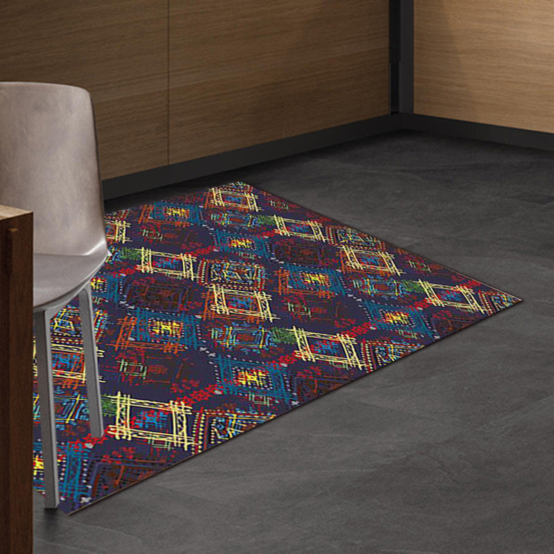 Moroccan Square Line Pattern Rug in Blue Polyester Carpet Machine Washable Non-Slip Backing Area Rug for Living Room Clearhalo 'Area Rug' 'Moroccan' 'Rugs' Rug' 1518022