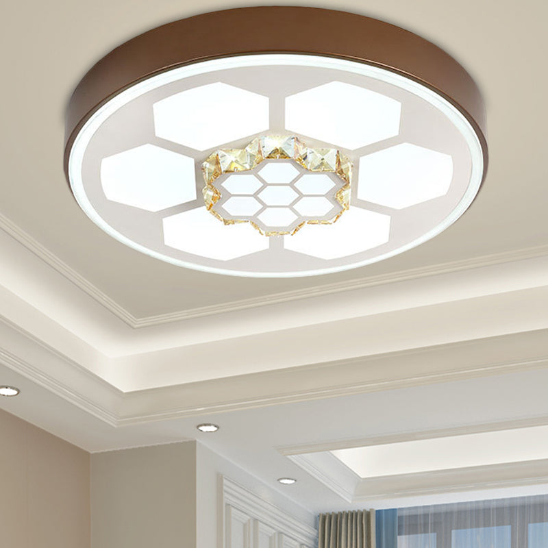 Acrylic Round Ceiling Mount Light Modern White/3 Color Lighting LED Ceiling Lamp with Clear Crystal Accent in Brown/White Brown B Clearhalo 'Ceiling Lights' 'Close To Ceiling Lights' 'Close to ceiling' 'Flush mount' Lighting' 151860