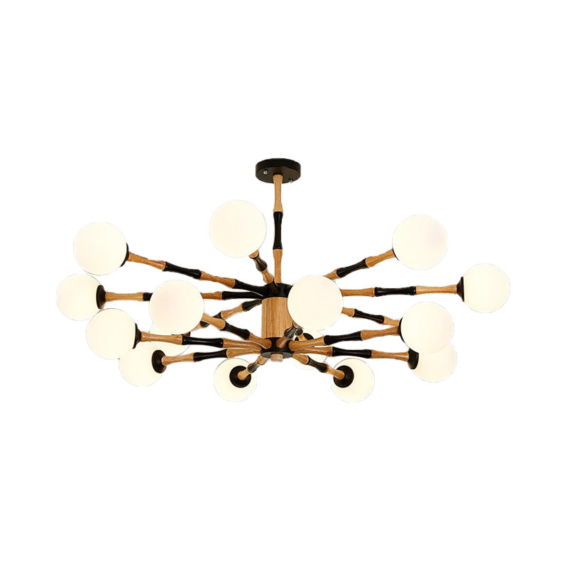 Wooden Sputnik Chandelier Lighting Contemporary 6/8/12 Lights Hanging Pendant Lamp Fixture for Bedroom Clearhalo 'Ceiling Lights' 'Chandeliers' 'Glass shade' 'Glass' 'Modern Chandeliers' 'Modern' Lighting' 151965
