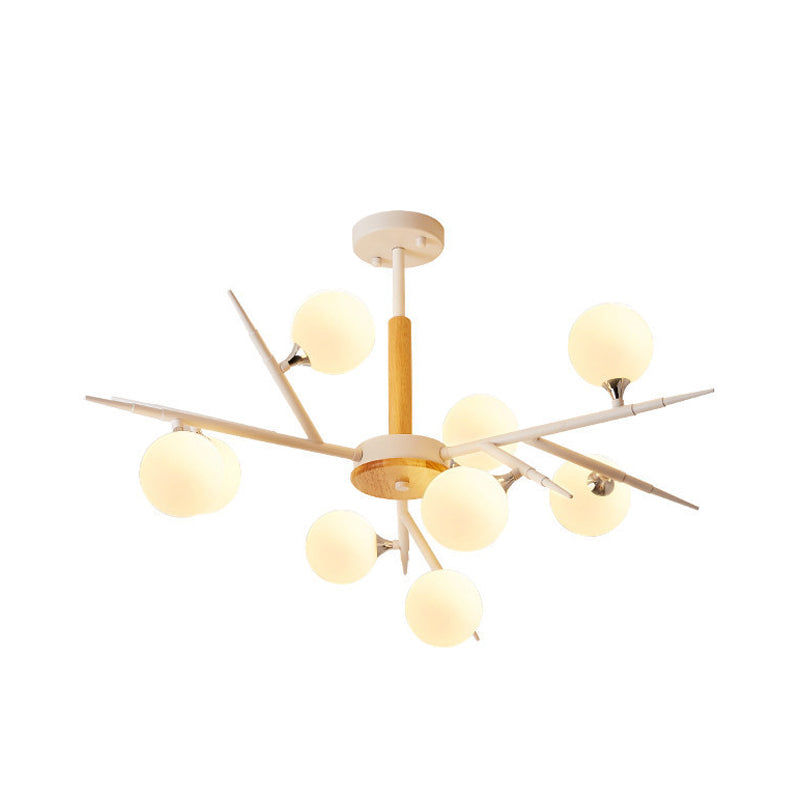 White Spherical Shade Hanging Light Multi-Head Japanese Style Glass Chandelier for Tea Station Clearhalo 'Carpenter Chandeliers' 'Ceiling Lights' 'Chandeliers' 'Industrial' 'Modern Chandeliers' 'Modern' Lighting' 1523039