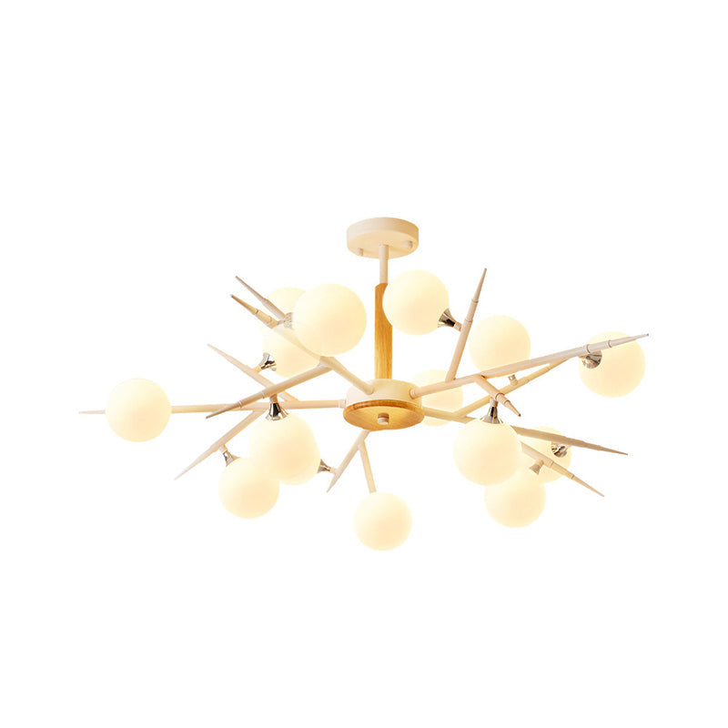 White Spherical Shade Hanging Light Multi-Head Japanese Style Glass Chandelier for Tea Station Clearhalo 'Carpenter Chandeliers' 'Ceiling Lights' 'Chandeliers' 'Industrial' 'Modern Chandeliers' 'Modern' Lighting' 1523043