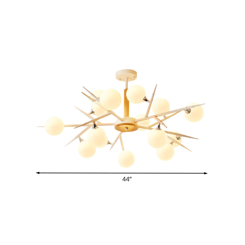 White Spherical Shade Hanging Light Multi-Head Japanese Style Glass Chandelier for Tea Station Clearhalo 'Carpenter Chandeliers' 'Ceiling Lights' 'Chandeliers' 'Industrial' 'Modern Chandeliers' 'Modern' Lighting' 1523044