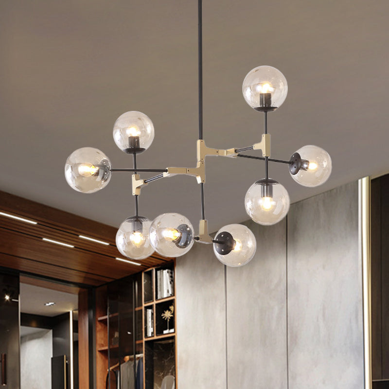 Simple Style Line Chandelier 6/8/10-Head Metal Hanging Light with Amber/Clear/Smoke Glass Ball Shade for Study Room 8 Amber Clearhalo 'Ceiling Lights' 'Chandeliers' 'Clear' 'Glass shade' 'Glass' 'Industrial' 'Modern Chandeliers' 'Modern' 'Tiffany' 'Traditional Chandeliers' Lighting' 1523060