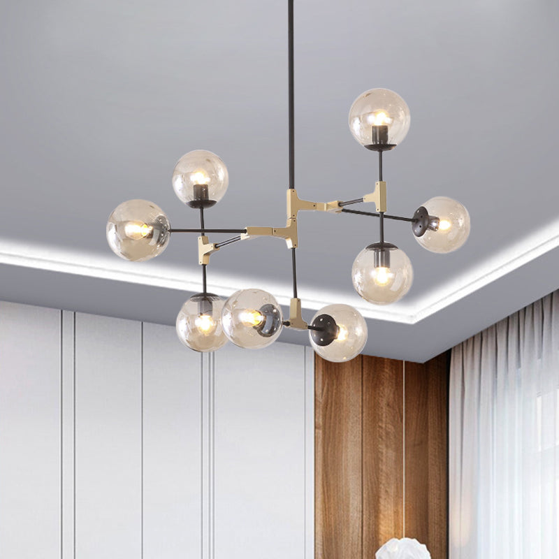 Simple Style Line Chandelier 6/8/10-Head Metal Hanging Light with Amber/Clear/Smoke Glass Ball Shade for Study Room Clearhalo 'Ceiling Lights' 'Chandeliers' 'Clear' 'Glass shade' 'Glass' 'Industrial' 'Modern Chandeliers' 'Modern' 'Tiffany' 'Traditional Chandeliers' Lighting' 1523061